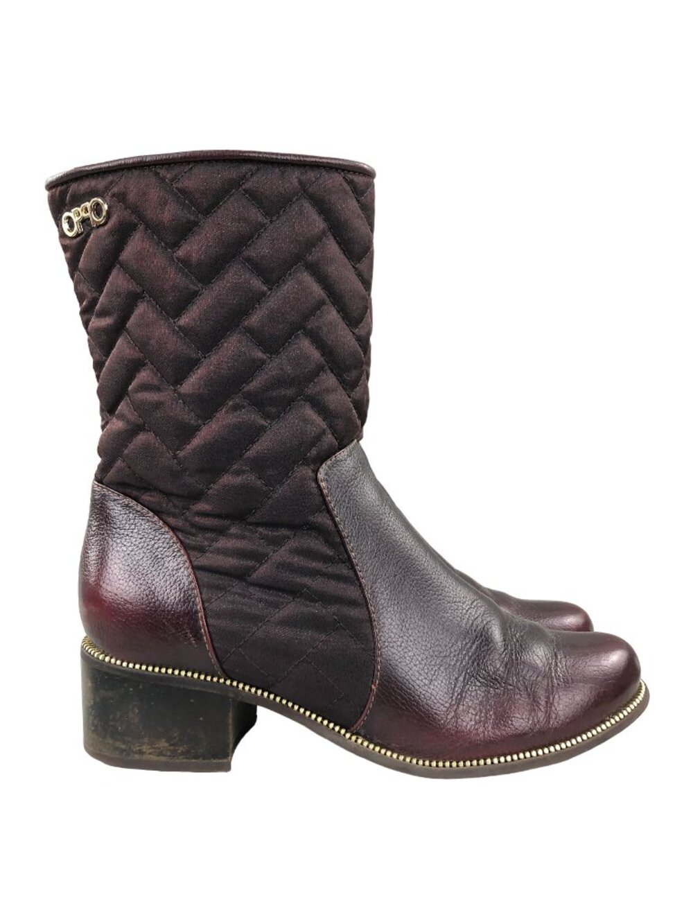 Opposite Women's Size 36 Dark Red Leather Blend Quilted Heeled Side Zip Boots